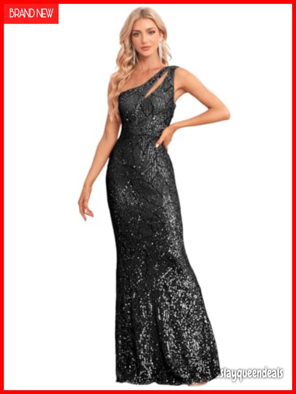 One Shoulder Sequin Bodycon Maxi Dress Mermaid Formal Evening Gown
